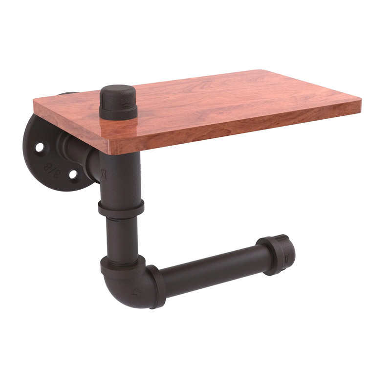Toilet Paper Holder with Wood Shelf, Oil Rubbed Bronze Finish